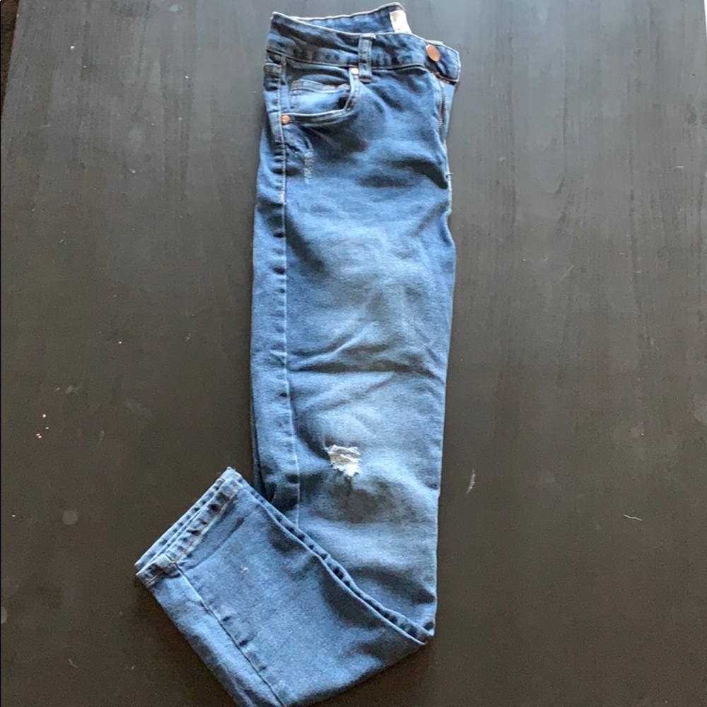 High waisted distressed skinny jeans